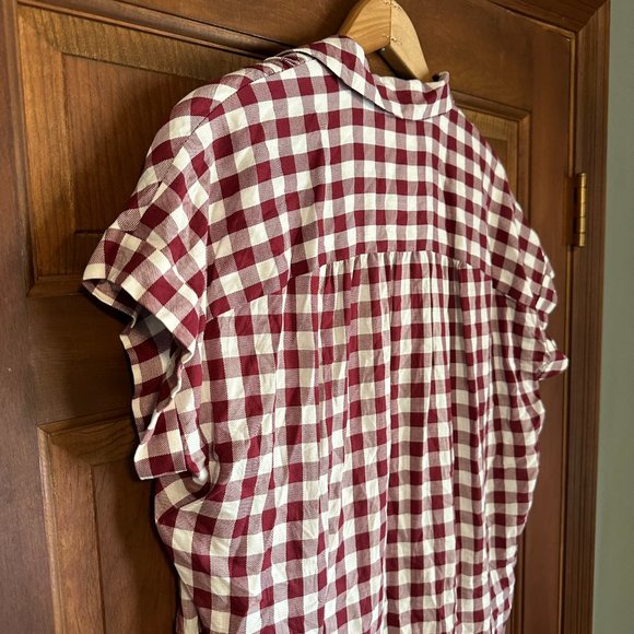 MADEWELL Central Shirt burgundy maroon Gingham Check Medium boxy blouse | XS, S - Picture 7 of 11